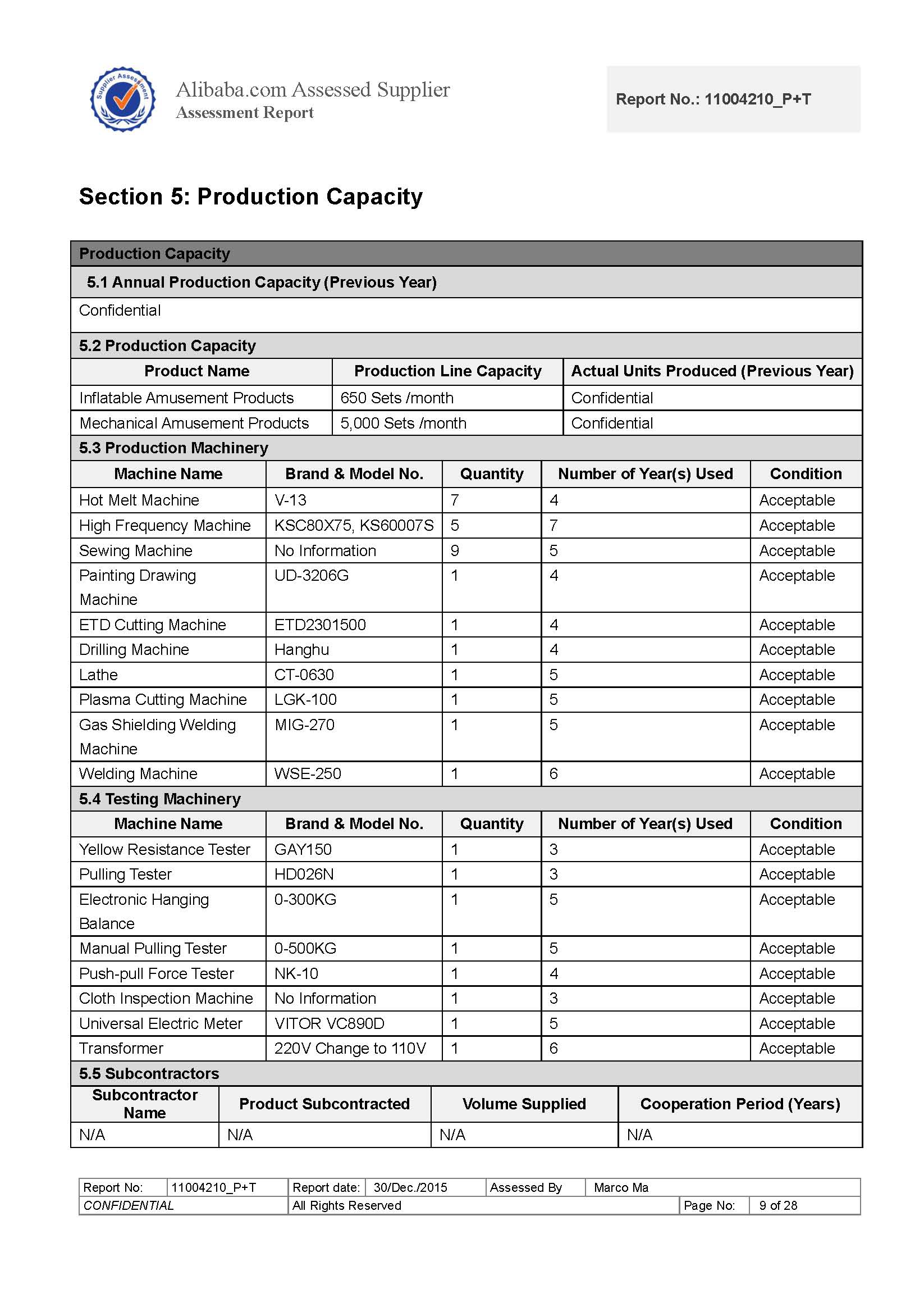 2016 Bureau Veritas Supplier Assessment Report