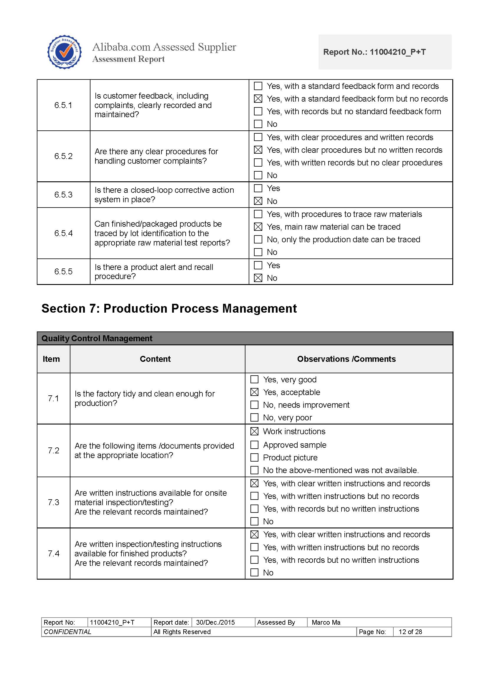 2016 Bureau Veritas Supplier Assessment Report